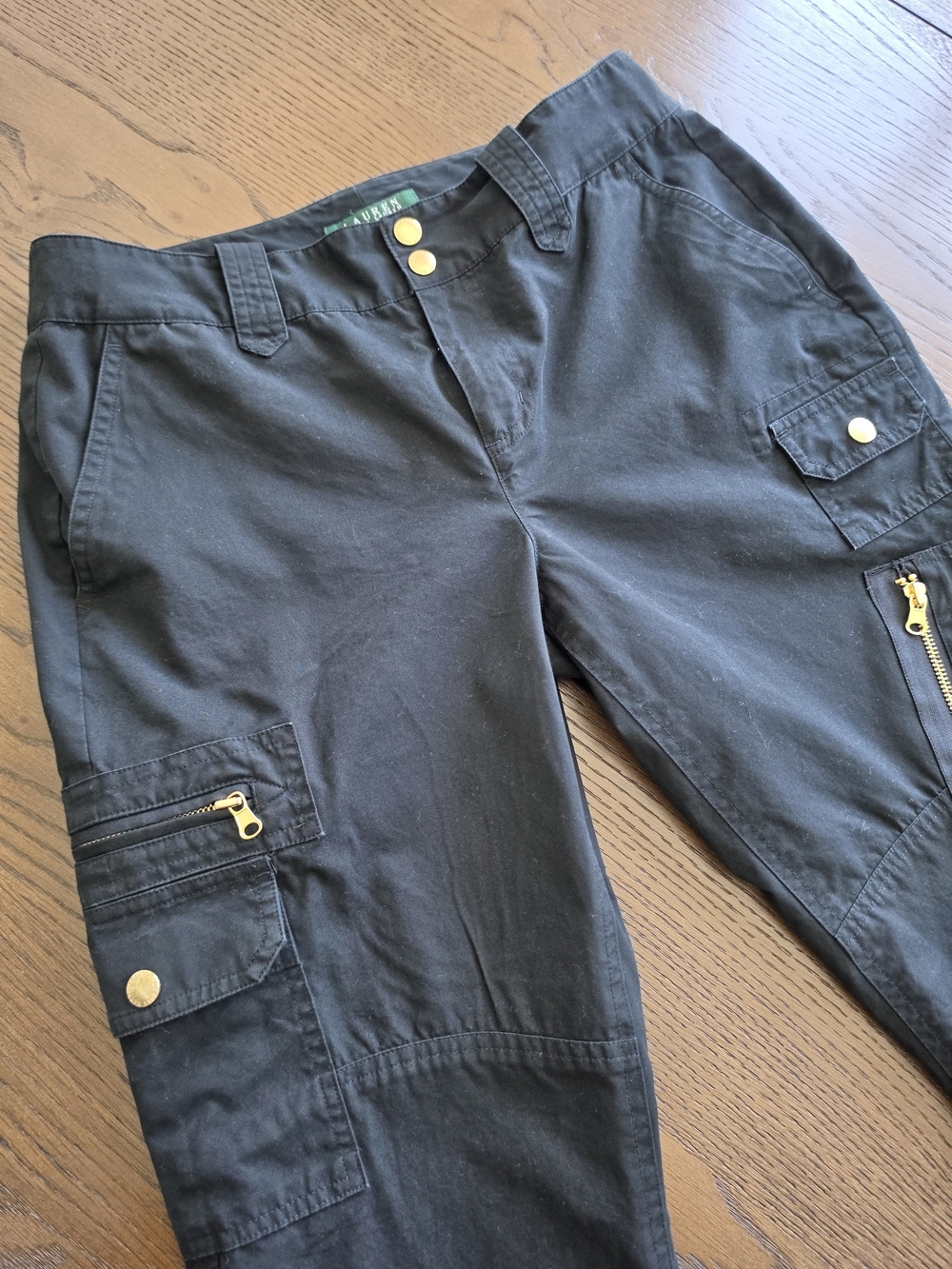 Ralph Lauren Black Straight-Leg Cargo Pants with Gold Hardware